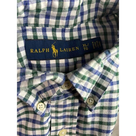 Ralph Lauren Button Down Shirt Green Blue Flesh Pony Men's Size L - Picture 8 of 9